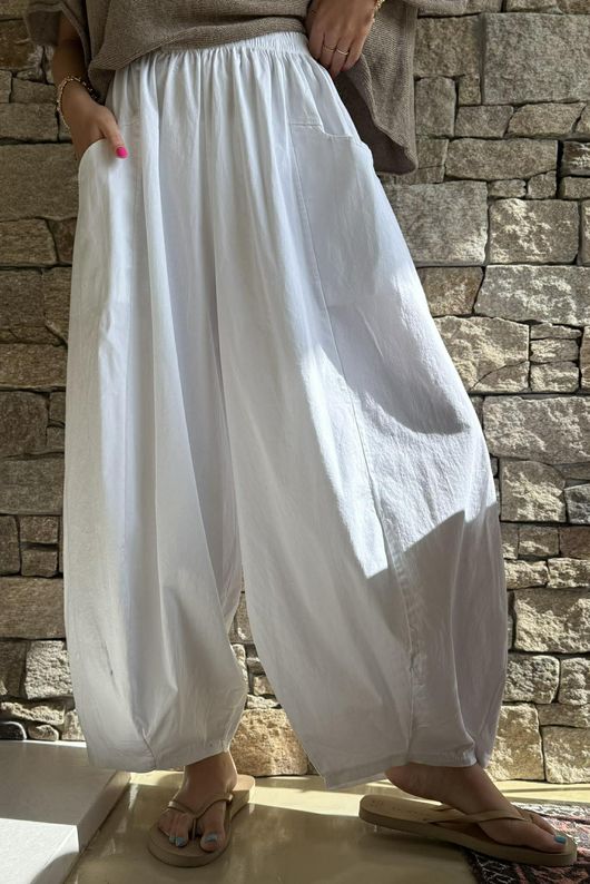 Inga Stretch Poplin Cotton Barrel Pant White